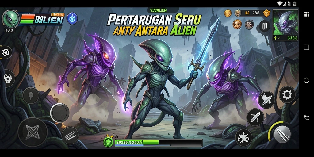 Screenshot gameplay <strong>138ALIEN</strong> yang menunjukkan pertarungan alien yang intens.