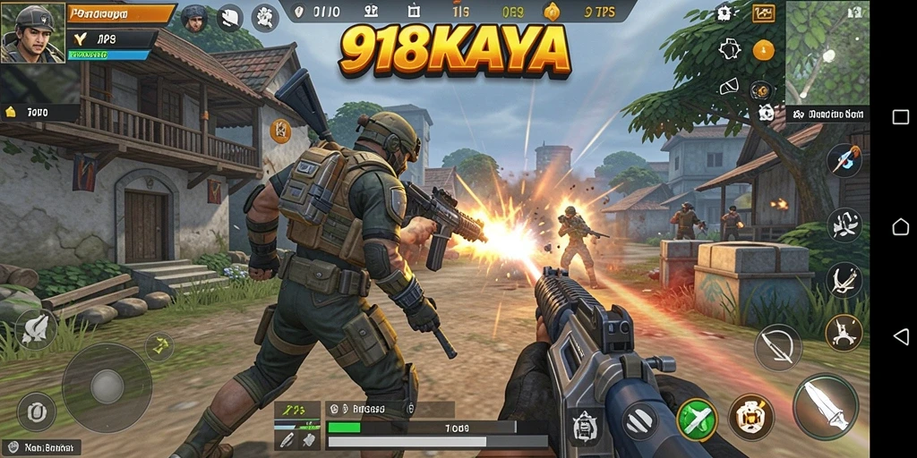 Tangkapan layar gameplay 918KAYA menunjukkan aksi TPS yang seru.