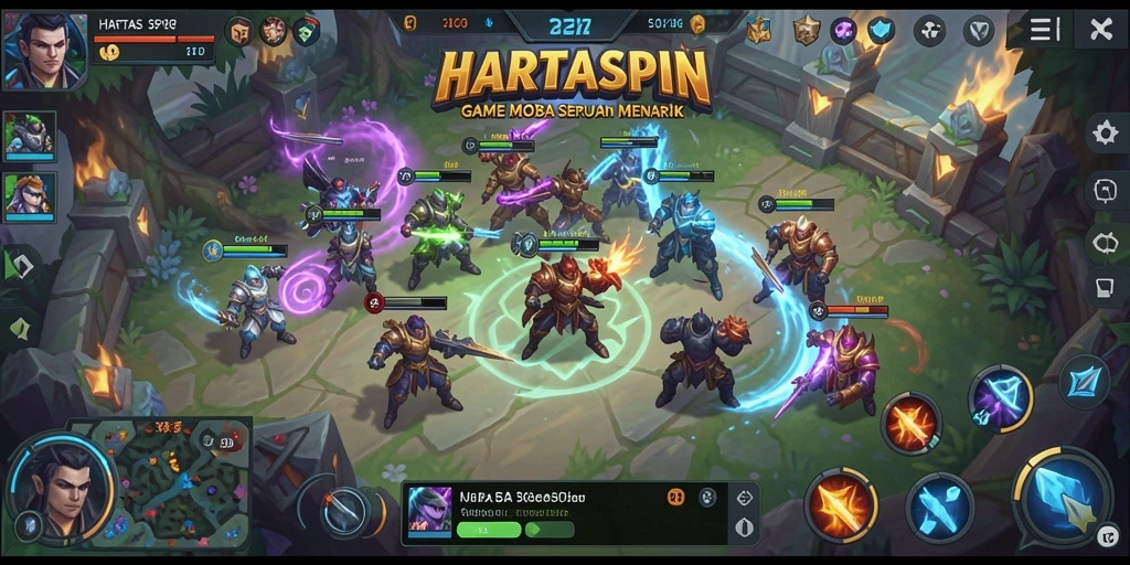 Tampilan gameplay HARTASPIN yang mengasyikkan di arena tempur.