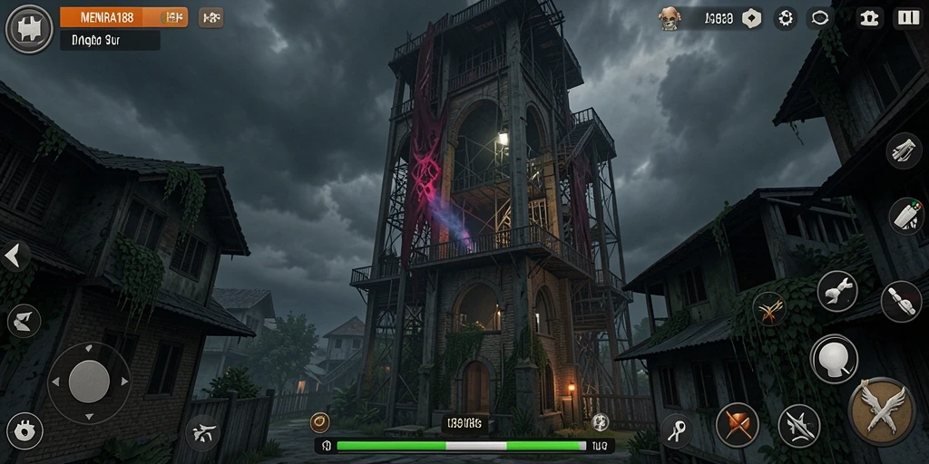 Tampilan gameplay MENARA188 dengan suasana horror mencekam.
