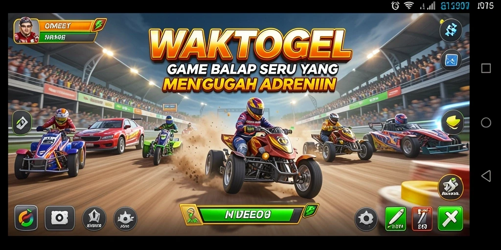 Screenshot gameplay WAKTOGEL yang memperlihatkan balapan seru.