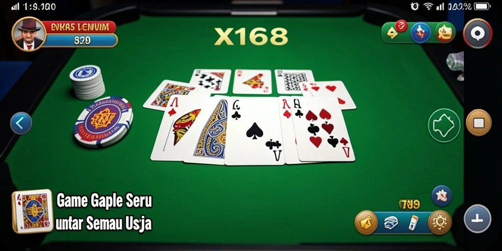 Tangkapan layar X168 yang menunjukkan aksi seru permainan Gaple.